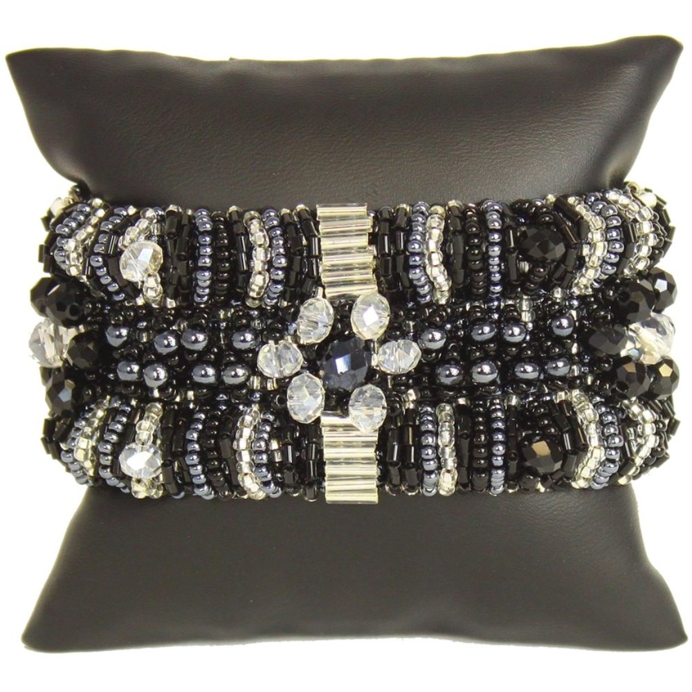 Czech Glass Bugle Bead Bracelet Silver, Black